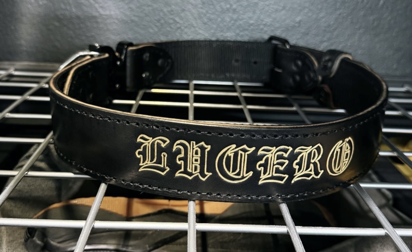 Black 2 inch bunker belt with webbing inner liner, adjustable single prong, and Cobra D ring buckle